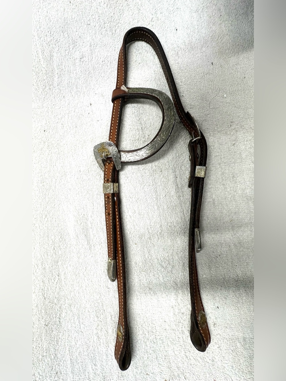 Alpaca Mexico Silver Sliding Single Ear Head Stall Leather Horse Show Bridle